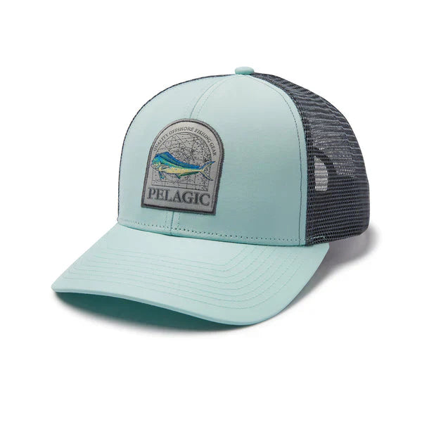 Pelagic Terminal Mapped Mahi Trucker Hat - TORQUOISE