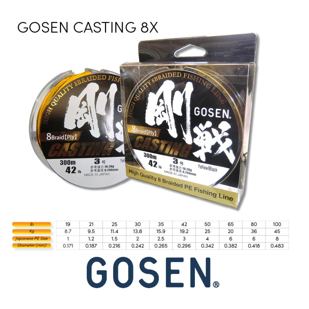 Gosen Casting 8 Braid Line 300M (Yellow/Black)