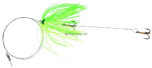 C&H, King Buster Pro-Rig, 1/8 oz / 3.5 g Head, Fluorescent Green/Chartreuse Skirt, Two #4 4x Treble Hooks, AFW Swivel, AFW Tooth Proof Camo Brown Wire, 3 ft / 0.91 m