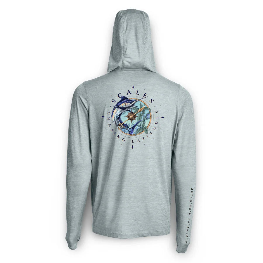 CHASING LATITUDES HOODED ACTIVE LONG SLEEVE PERFORMANCE - GREY HEATHER