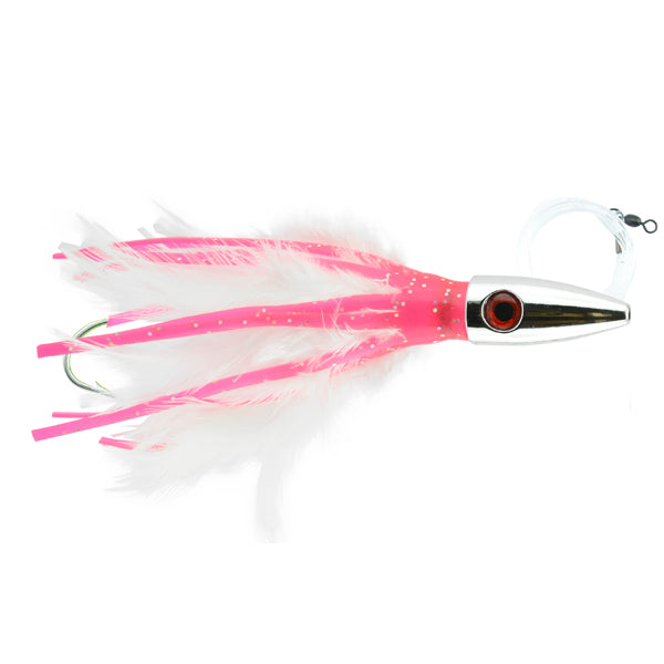 Billy Baits, Ahi Slayer Rigged & Ready, Pink/White Feather Skirt, 7/0 Mustad Hook, AFW Swivel, 100 lb / 45.3 kg Grand Slam Mono Line, 6 ft / 1.8 m