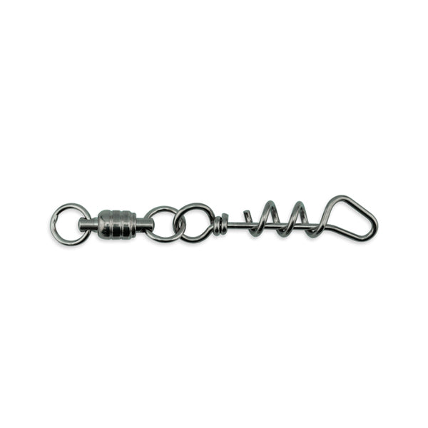 Stainless Steel Ball Bearing Dredge Swivel with Stainless Steel Corkscrew Snap, Gunmetal Black, 10 pc