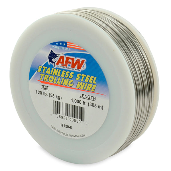 Stainless Steel Trolling Wire, T304, 120 lb / 55 kg test, .038 in / 0.96 mm dia, Bright, 1000 ft / 305 m