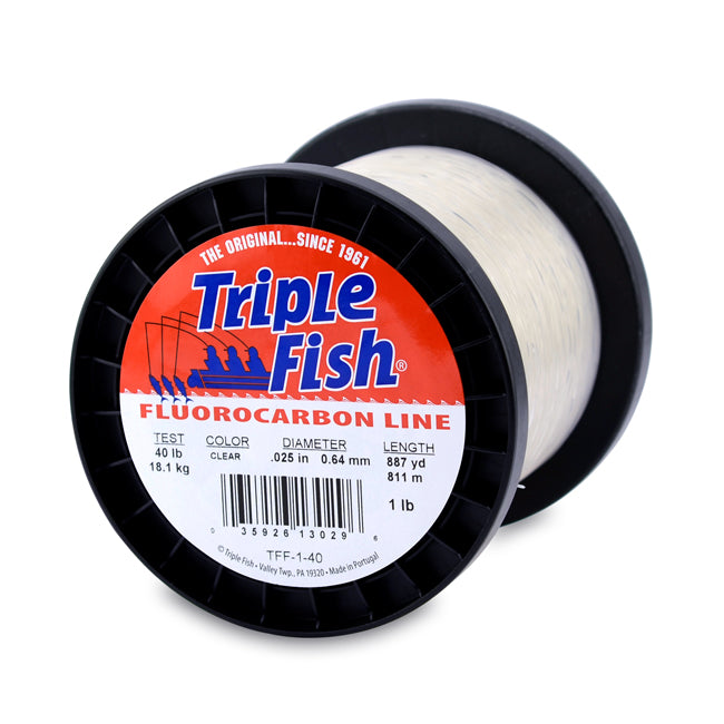 Triple Fish 100% Fluorocarbon Leader, 40 lb / 18.1 kg test, 0.025 in / 0.64 mm diameter, PFAS-Free, Clear, 1 lb / 0.45 kg Spool